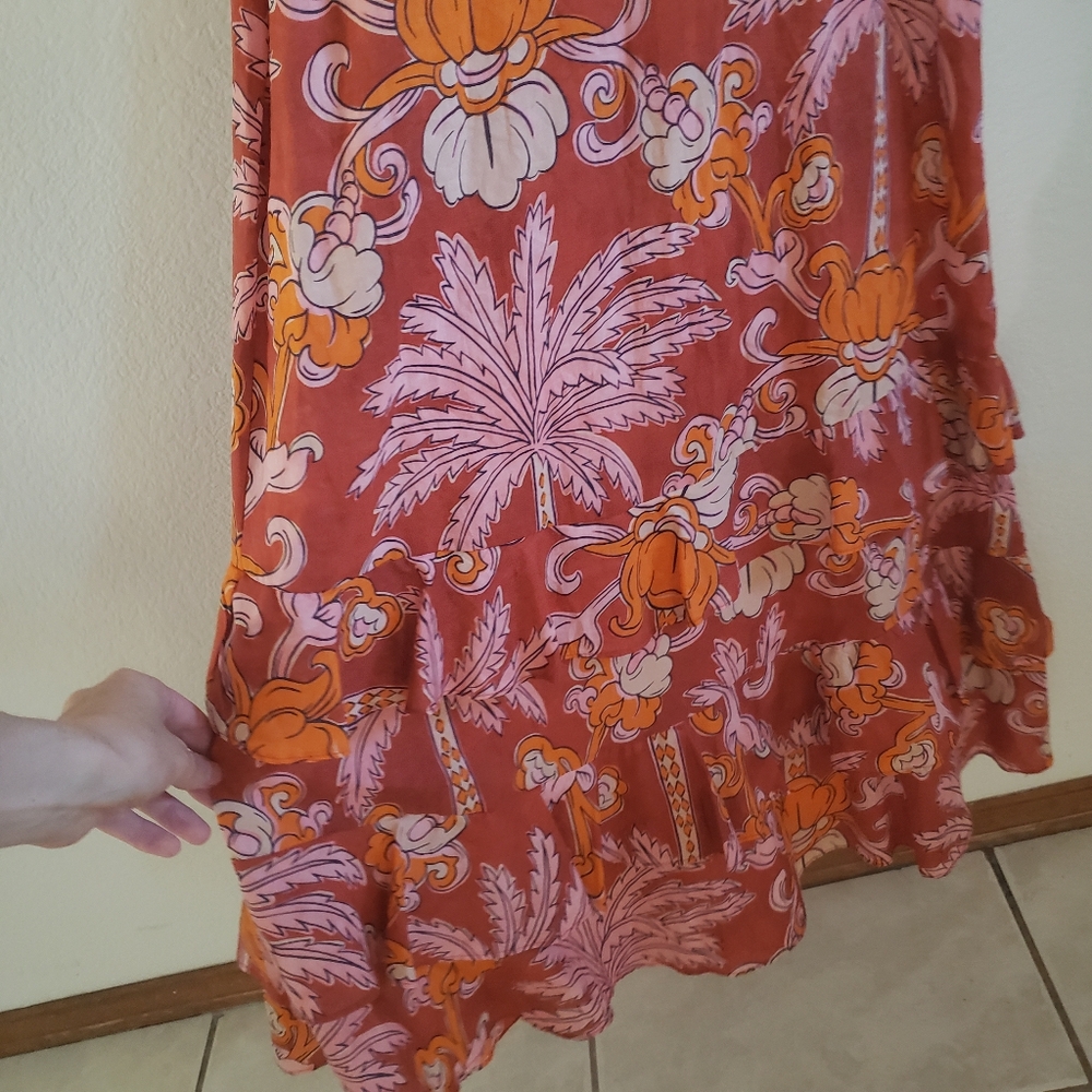Zara Floral Wrap Midi in Red and Orange Ruffled Tiered Skirt XS - Picture 6 of 10